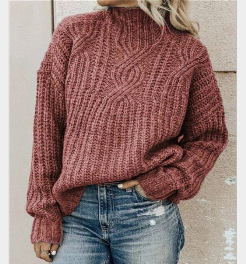 Turtleneck Cable Knit Long Sleeve Loose Sweater