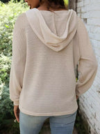 Waffle Knit Button Detail Hoodie