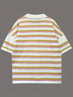 Colorful Striped Button Up Top and Shorts Sweater Set