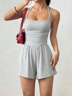 Flirla Women's Casual Pleated Loose Straight Leg Jumpsuit