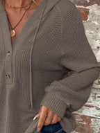 Waffle Knit Button Detail Hoodie