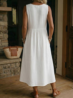 Women's V-neck Sleeveless Cotton-linen Dress