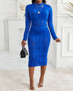 Mock Neck Long Sleeve Hollow Out Bodycon Dress Sexy Party Dress