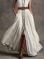 Belted Contrast Piping Maxi Shirt Dress