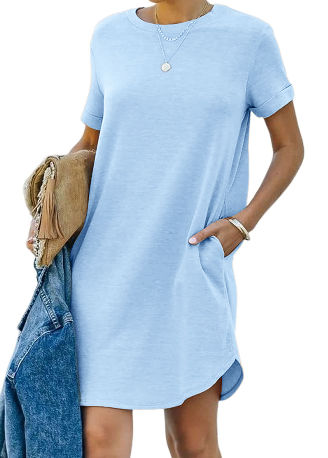🔥Women's Casual Short Sleeve T Shirt Dress Basic Dresses with Pockets(Buy 2 Free Shipping)