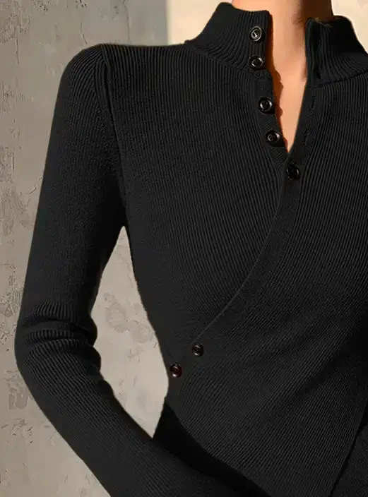 Floweary Modern Black Plain V-Neck Sweater