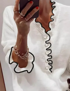 Floweary Unique Trim V-Neck Long Sleeve Sweater