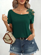 solid color stitching fashion lace T-shirt women's tops