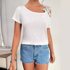 solid color stitching fashion lace T-shirt women's tops