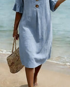 Button Ruffle Sleeve 100% Cotton Dress