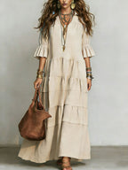 Casual Loose-fitting Linen And Cotton Half Sleeves Dress