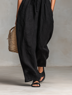 Women's Minimalist Loose-fitting Linen Blend Strapless Jumpsuit With Tie Closure