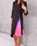 Fashionable lapel lace-up pleated dress