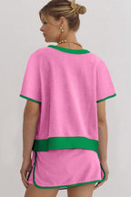 Women's Colorblock Edge Drop Shoulder T Shirt Skort 2 Pcs Set