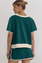 Women's Colorblock Edge Drop Shoulder T Shirt Skort 2 Pcs Set
