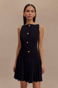 Sleeveless Pleated Mini Dress - Black