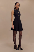 Sleeveless Pleated Mini Dress - Black