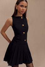 Sleeveless Pleated Mini Dress - Black