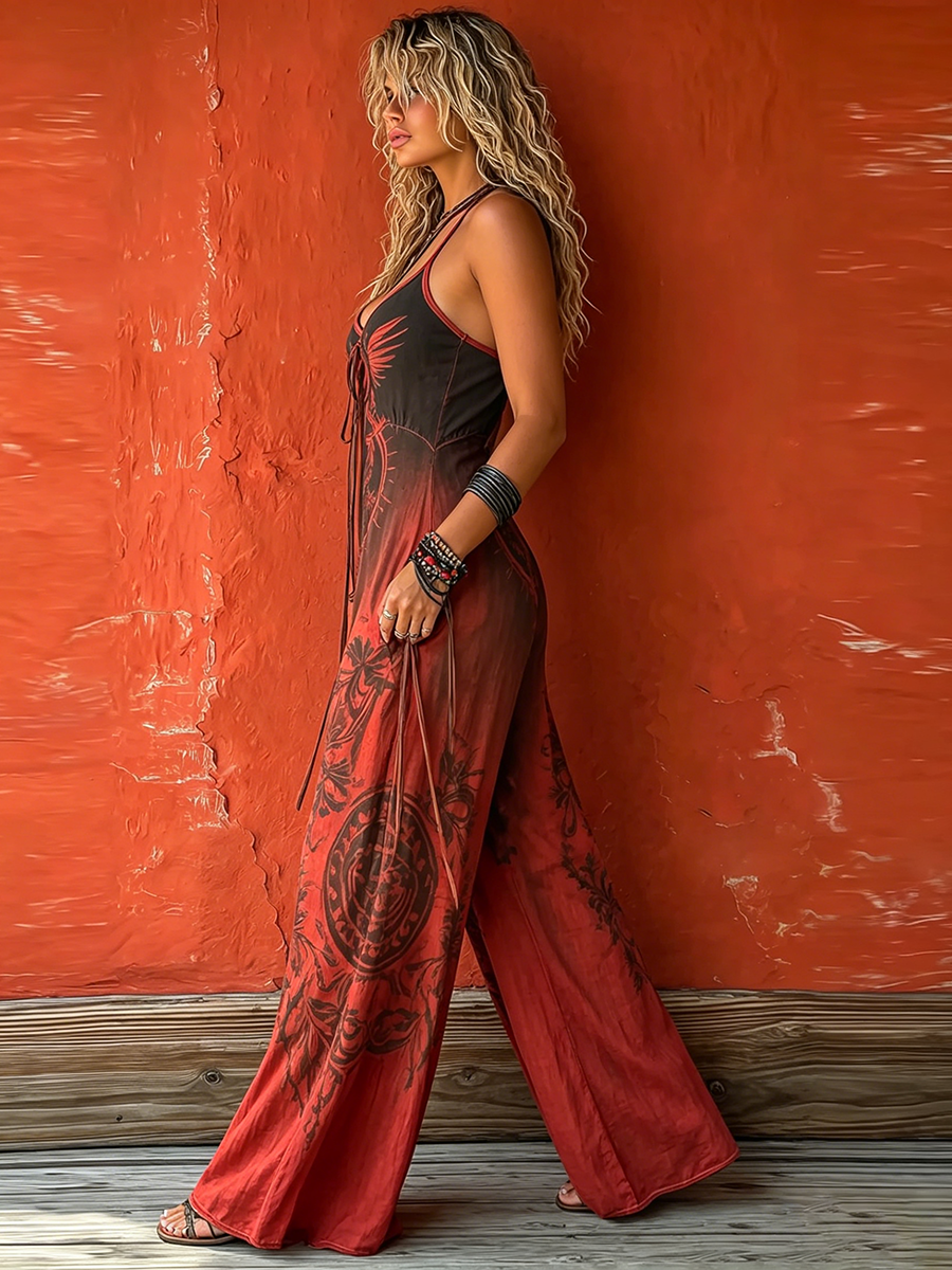 Bohemian-style Strappy Stretchy Jumpsuit