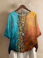 Floral Print Half‑Sleeve Crew Neck Blouse