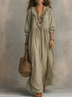Women's Striped Art Print Casual Stylish Ruffled Vacation Maxi Dress