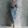 Women's Blue And White Cotton Blend Striped Shirt Dress With Red Chest Pocket