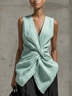 Twisted-waist V-neck Sleeveless Draped Top