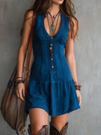 Women's Sleeveless U-neck Button Embellishments Dress