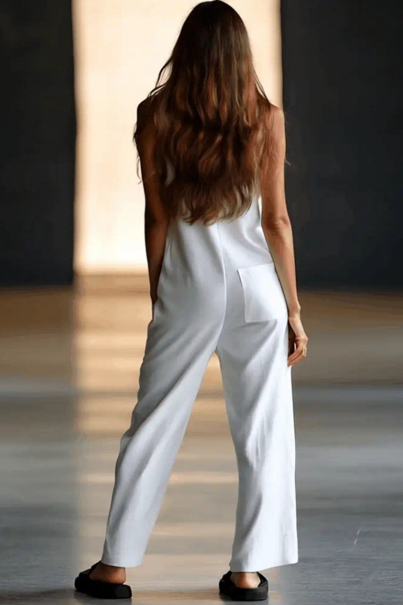 Sleeveless Solid Color Round Neck Jumpsuit