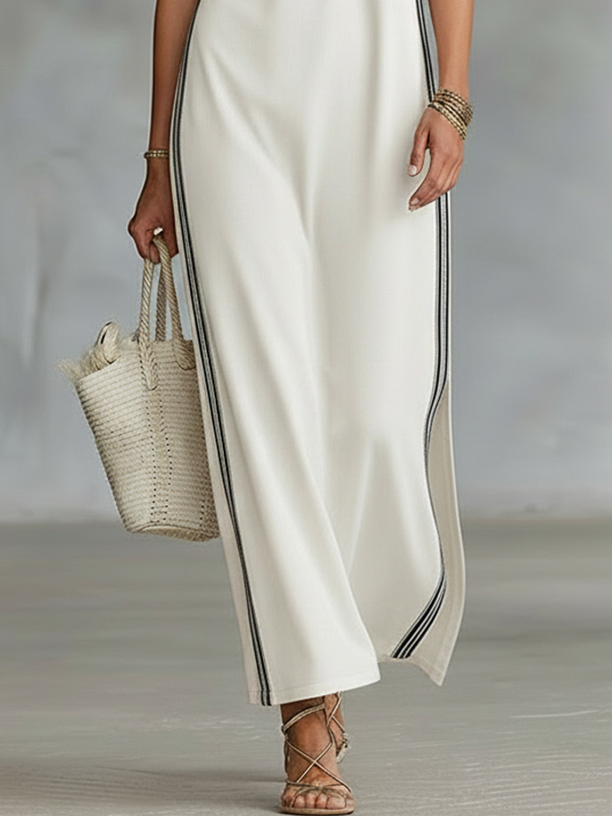 Women's Minimalist Athletic-Style Sleeveless Henley Maxi Dress