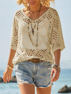 ? Handmade Crochet V‐Neck Boho Top | Apricot Summer Essential