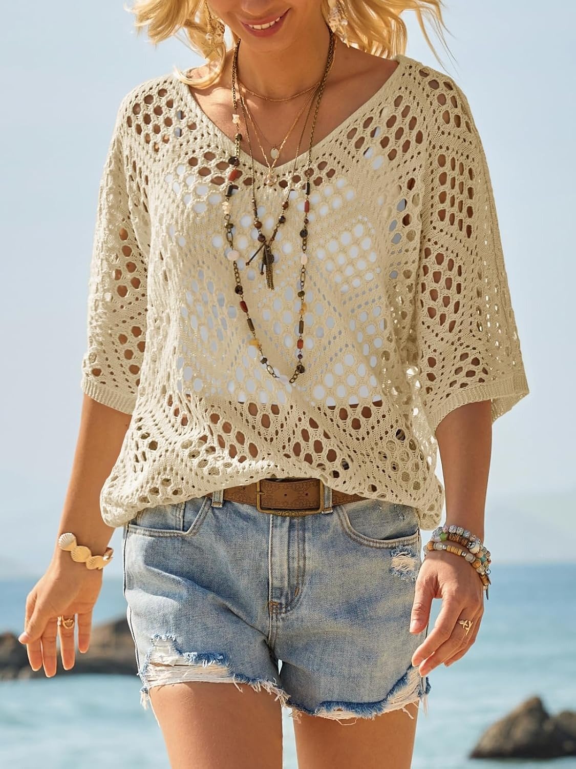 ? Handmade Crochet V‐Neck Boho Top | Apricot Summer Essential
