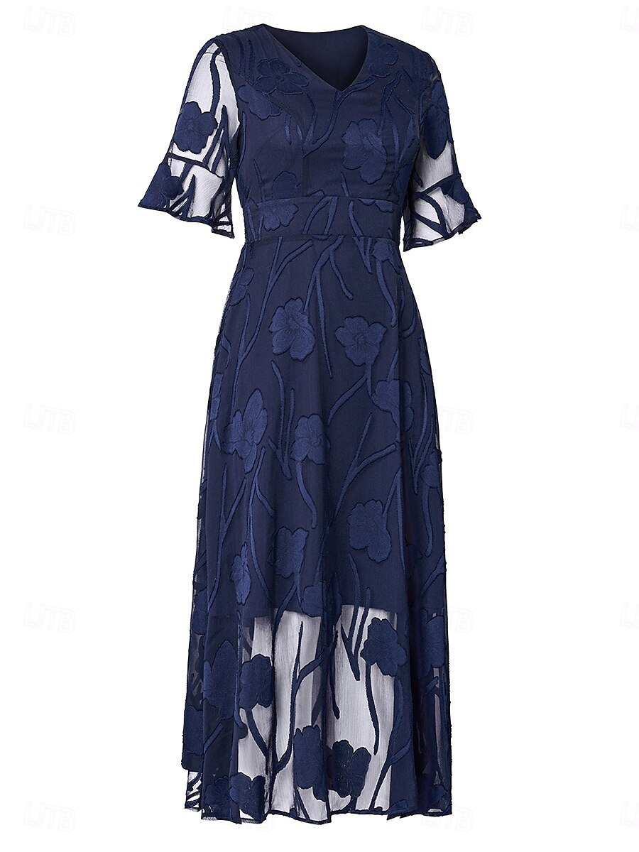 Sheer Sleeve V-Neck Floral Dress