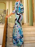 Temperament Printed Shirt Hip-hugging Maxi Skirt Suit