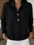 Knitted Lapel Half Placket Button Loose Casual Sweater