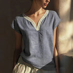 VChics Boho Vintage Lace V-neck Cotton Blend Shirt