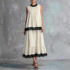 Elegant Black & White Tiered Two-Piece Maxi Set