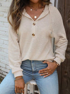 Waffle Knit Button Detail Hoodie
