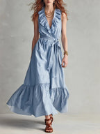 🌿 Ruffled V-Neck Wrap Maxi Dress