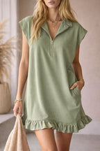 Solid Color Loose Sleeveless Pocket Casual Ruffle Mini Dress