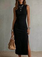 Women's Stand-collar Cotton-linen Vest Dress