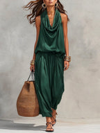 Cozy Elegant Draped Sleeveless Top And Pants Two-piece Set