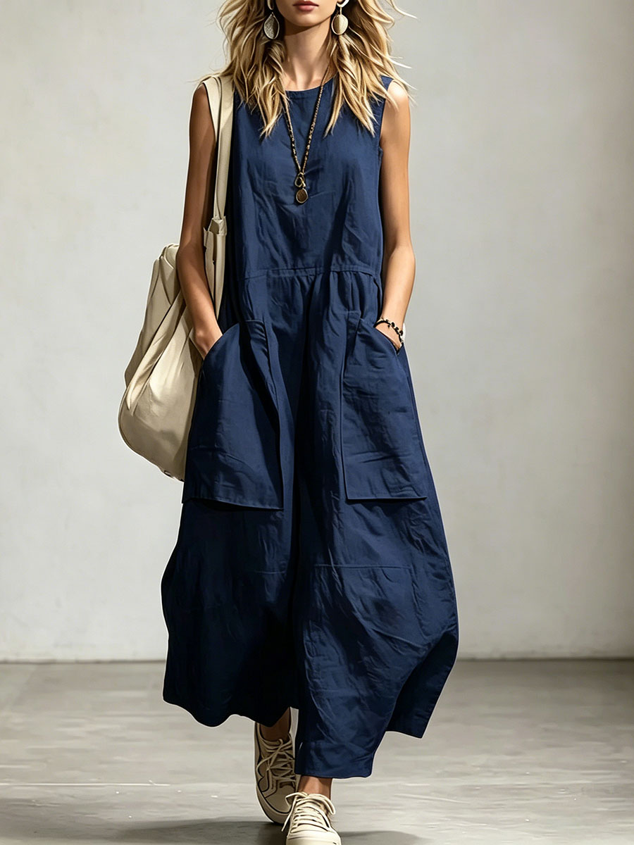 Women's Sleeveless Round Neck Wide-leg Jumpsuit
