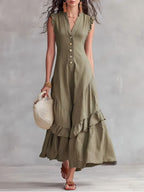 Sleeveless Ruffled V-Neck Maxi Dress