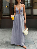 Striped Halter Neck Maxi Dress
