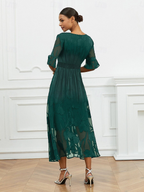 Sheer Sleeve V-Neck Floral Dress