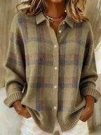 Retro Plaid Collared Knit Cardigan