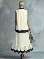 Elegant Black & White Tiered Two-Piece Maxi Set
