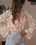Boho Beige Lace Floral Sheer Blouse