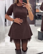 Elegant Shimmering Mesh Patchwork Dress
